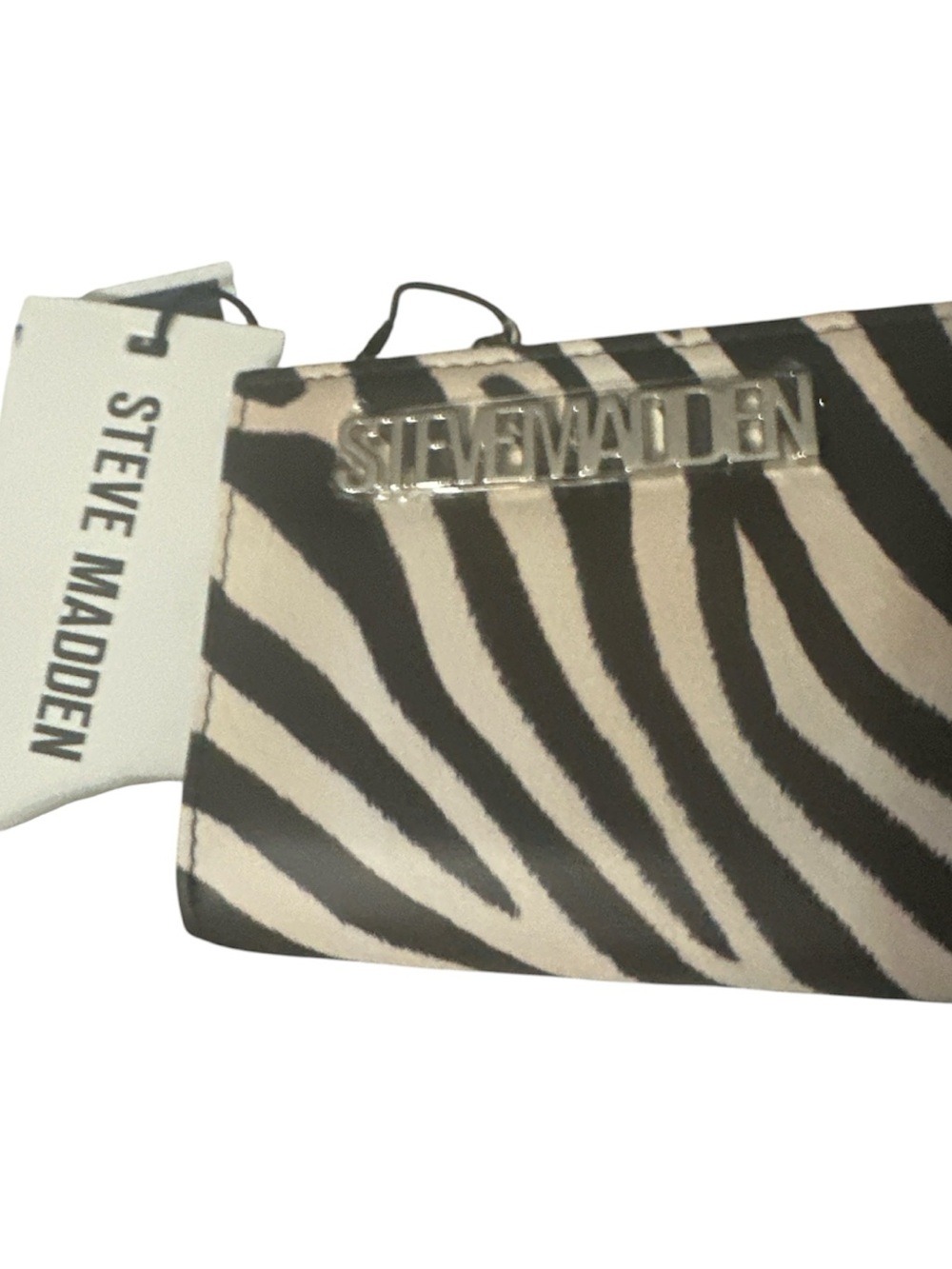 NWT Steve Madden Zebra Print Wristlet - Black & Cream silver acc zipper pocket
